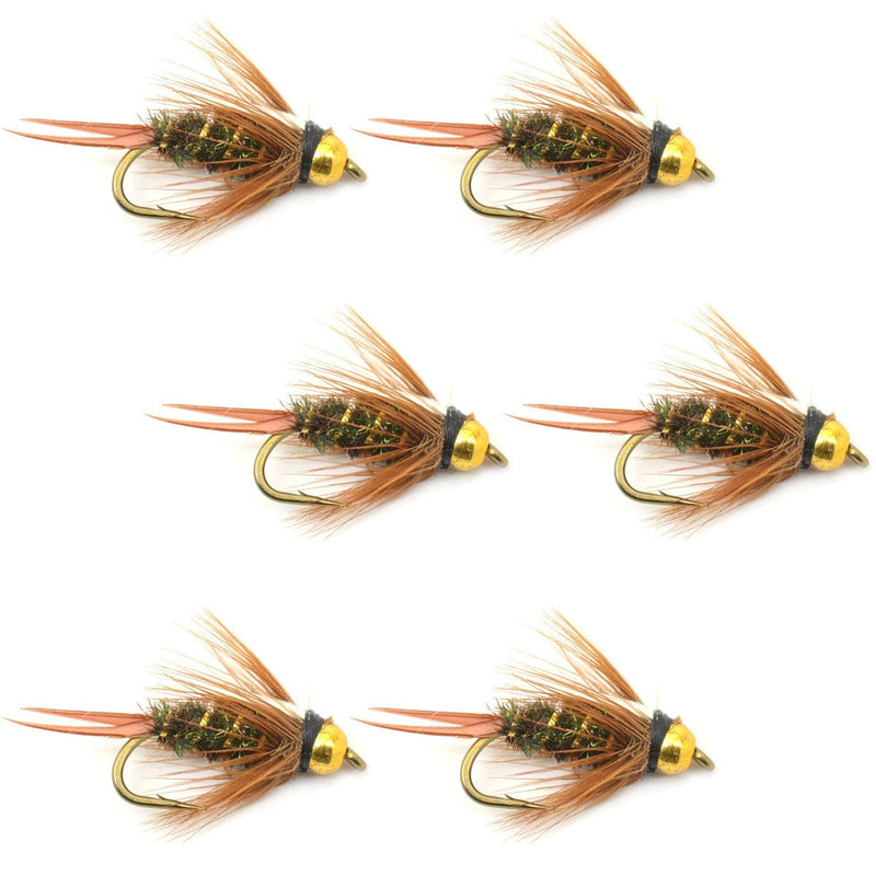 Set of 6 bead head Prince Nymph trout wet flies for fly fishing, featuring realistic fly pattern and durable craftsmanship.