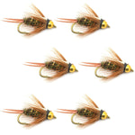 Set of 6 Bead Head Prince Nymph Trout Wet Flies by The Fly Fishing Place, size 14, featuring realistic fly fishing lure details.