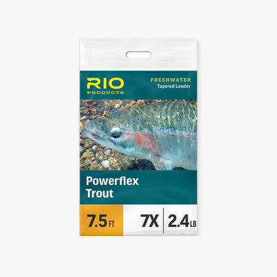 RIO Powerflex Trout Leader, a high-quality fishing line for trout, displayed in a clear image showing the leader's texture and length.