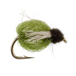 Deep olive sparkle caddis pupa fly for fishing, hook size 16, designed as a caddis nymph by The Fly Fishing Place.