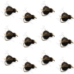 Set of 12 Bead Head LaFontaine Black Deep Sparkle Caddis Pupa nymph flies for fly fishing, size 18, by The Fly Fishing Place
