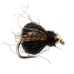 Bead Head LaFontaine Black Deep Sparkle Caddis Pupa fly for fishing, size 16, with black and sparkling details, designed for caddis nymph fishing.