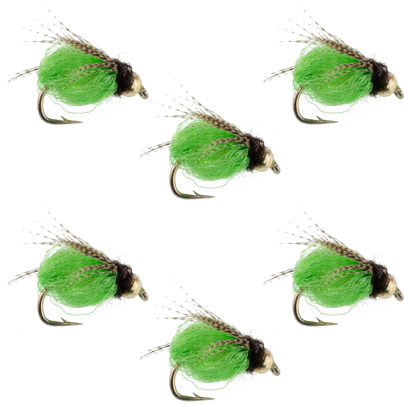 Bead Head LaFontaine Green Deep Sparkle Caddis Pupa - 6 Flies Size 12