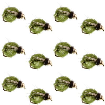 Bead Head LaFontaine Olive Deep Sparkle Caddis Pupa - 12 Flies Size 18