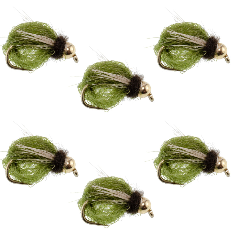 Bead Head LaFontaine Olive Deep Sparkle Caddis Pupa - 6 Flies Hook Size 14