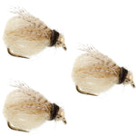 Three LaFontaine Tan Deep Sparkle Caddis Pupa nymph flies with hooks size 18 for fly fishing, featuring bead head and shimmering details.