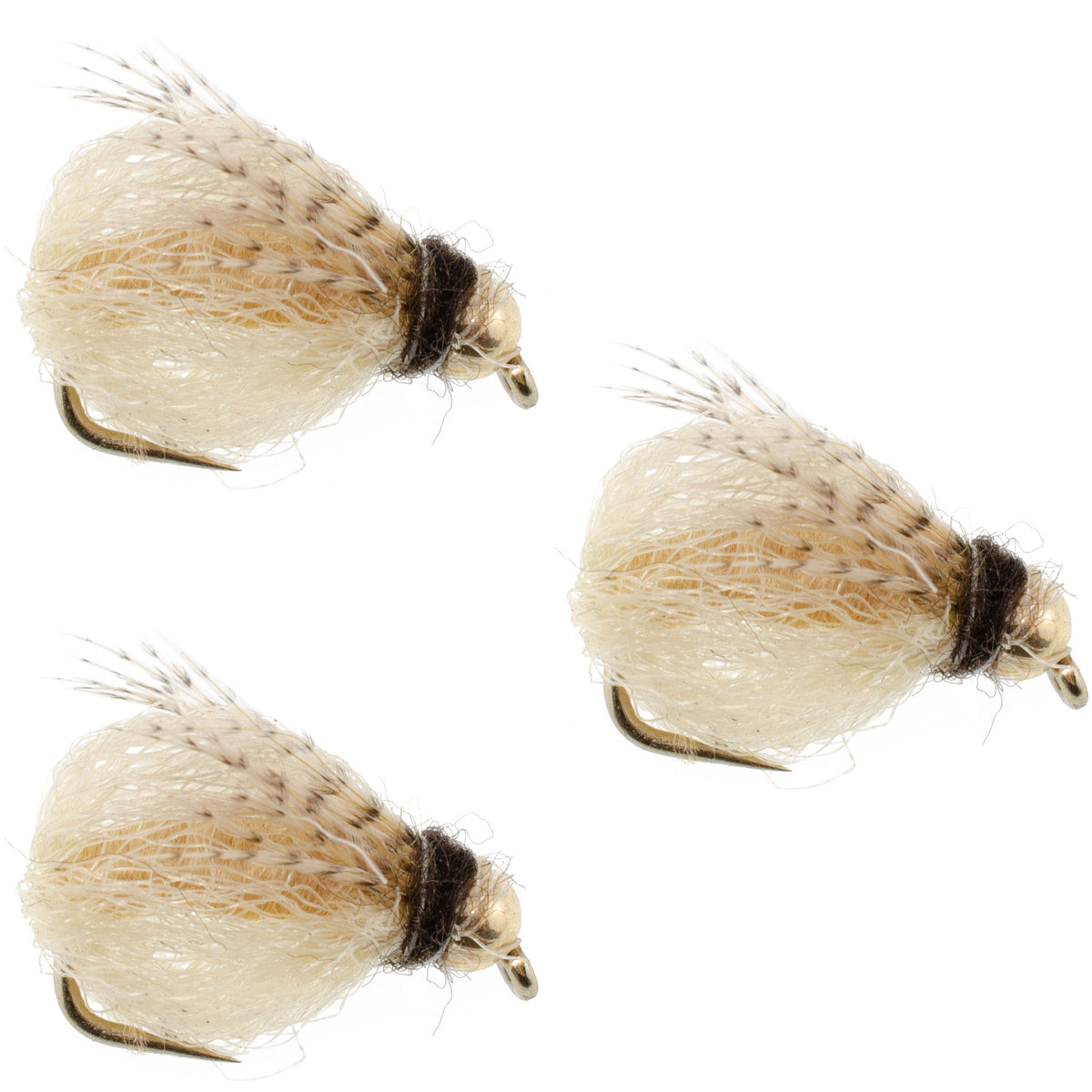 Three Pack Bead Head LaFontaine Tan Deep Sparkle Caddis Pupa, hook size 16, with realistic caddis nymph fly design for fishing.