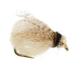 Three LaFontaine Tan Deep Sparkle Caddis Pupa nymph flies with hooks size 16, featuring shiny bead heads for fly fishing.