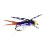 Purple Batman Rubber Legs Nymph Fly for trout, size 10, featuring vibrant purple color and detailed fly fishing lure design.