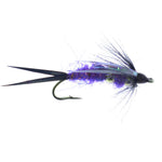 Purple double bead nymph fly for trout fishing, featuring purple and flash accents, by The Fly Fishing Place, hook size 10, dozen pack.