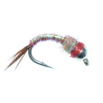 Rainbow Warrior Midges trout wet flies with silver bead, in sizes 14, 16, and 18, designed for fly fishing.