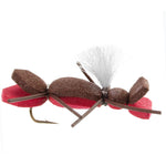 Red-brown foam Chernobyl Ant fishing flies from the Basics Collection, size 10, designed for fly fishing terrestrials.