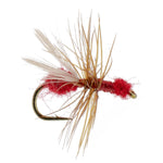 Red fur flying ant trout dry fly with white hackle, size 14, designed for trout fishing, by The Fly Fishing Place.