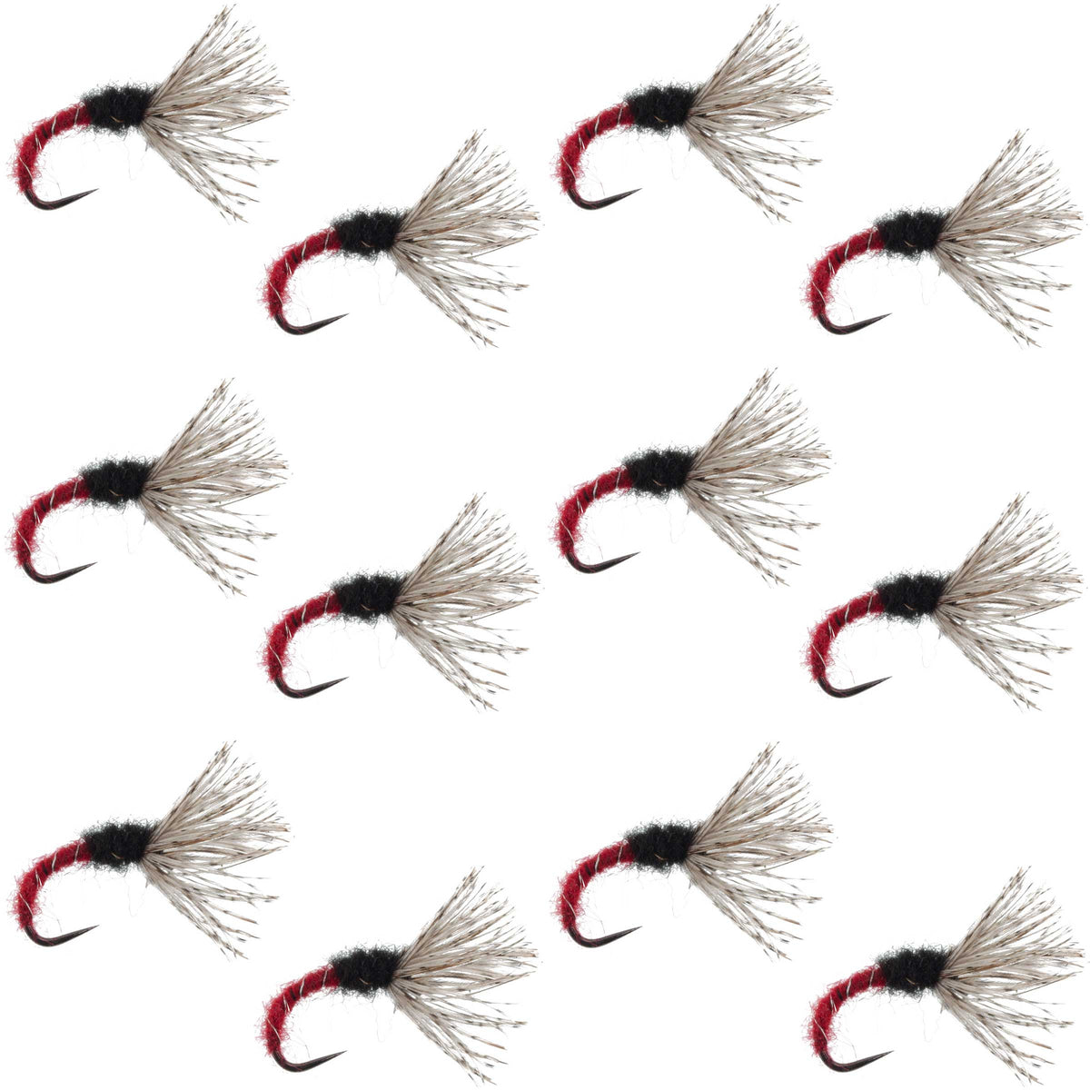 Red Zebra Sakasa Kebari Tenkara fly set with 12 size 14 nymph flies, featuring vibrant red and zebra pattern for fishing success.