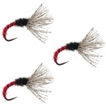 Three red zebra Tenkara Kebari flies, size 12, fishing nymphs for fly fishing, by The Fly Fishing Place.