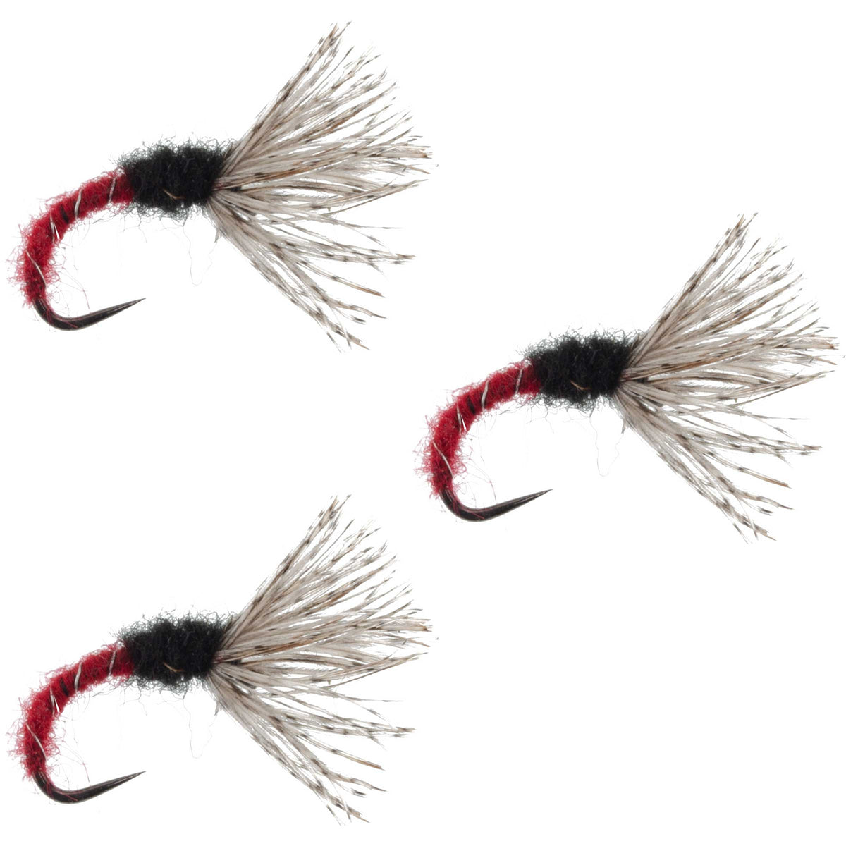 Three red zebra Tenkara Kebari flies, size 12, fishing nymphs for fly fishing, by The Fly Fishing Place.