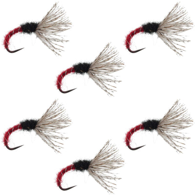 Set of six Red Zebra Sakasa Kebari Tenkara flies, size 16, fishing nymphs with red and zebra pattern for fly fishing.