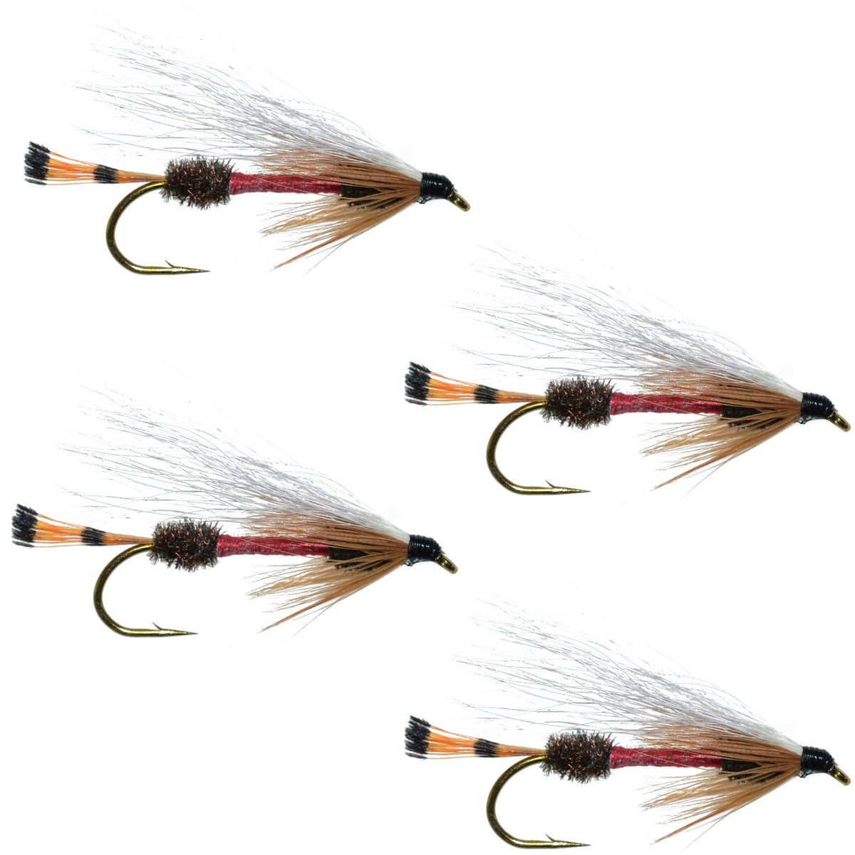 Set of four Royal Coachman Bucktail classic trout wet streamer flies with size 4 hooks, designed for fly fishing.