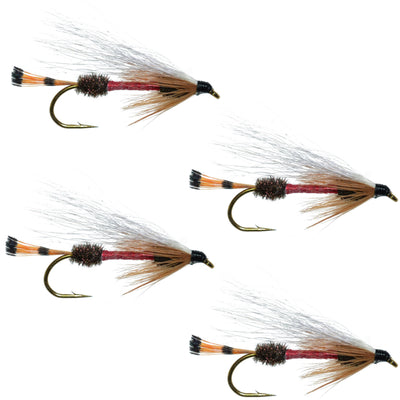 Set of four Royal Coachman Bucktail classic trout wet streamer flies with size 4 hooks, designed for fly fishing.