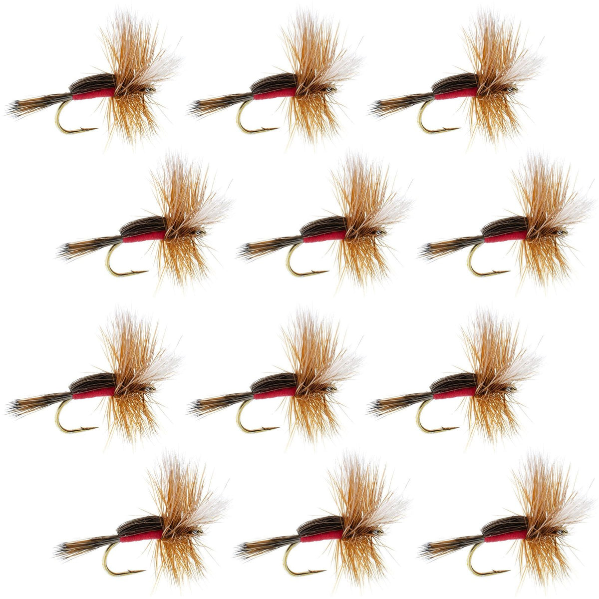 Set of 12 Royal Humpy Classic Hair Wing Dry Flies for trout fishing, size 8, by The Fly Fishing Place.