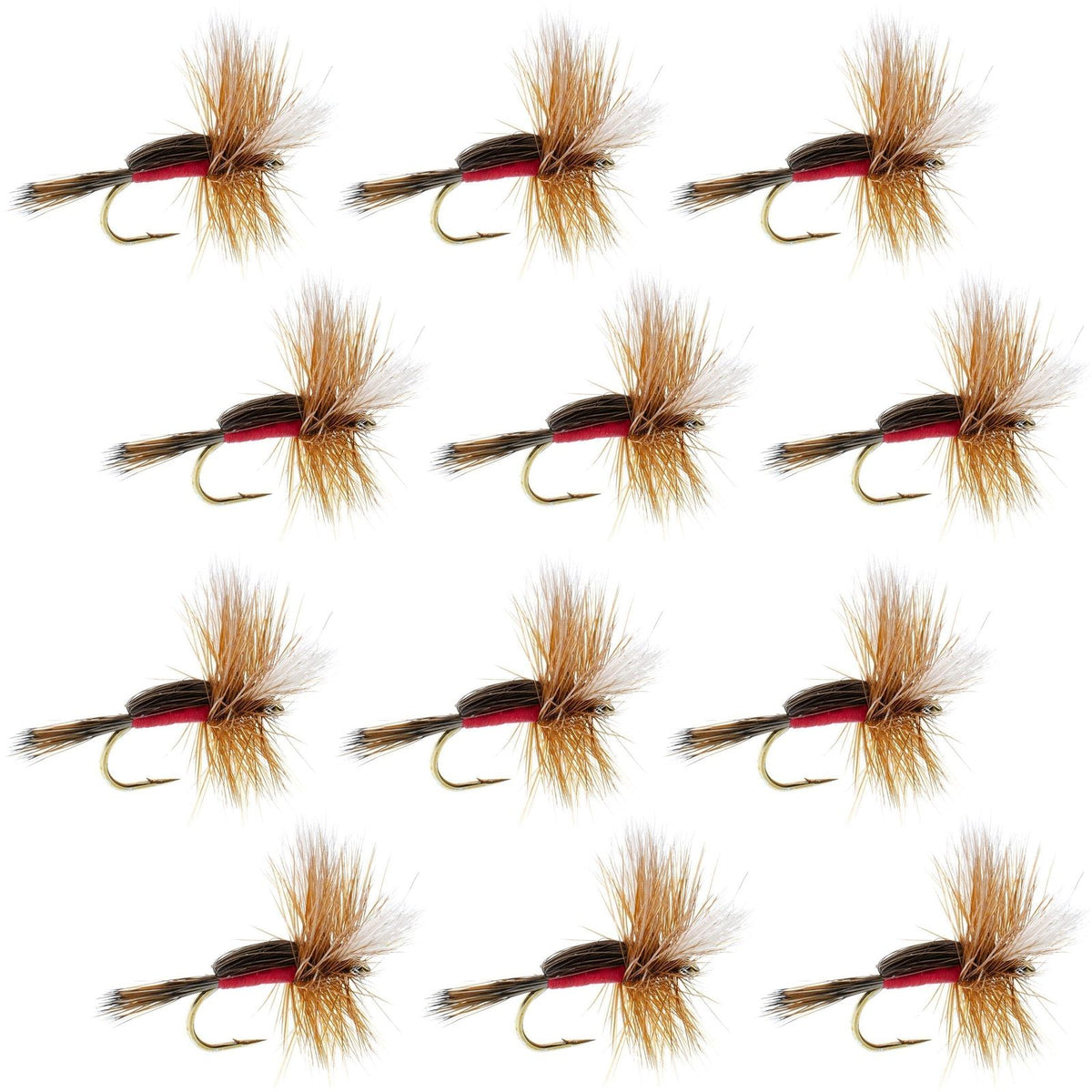 Set of 12 Royal Humpy Classic Hair Wing Dry Flies for trout fishing, size 16, by The Fly Fishing Place.