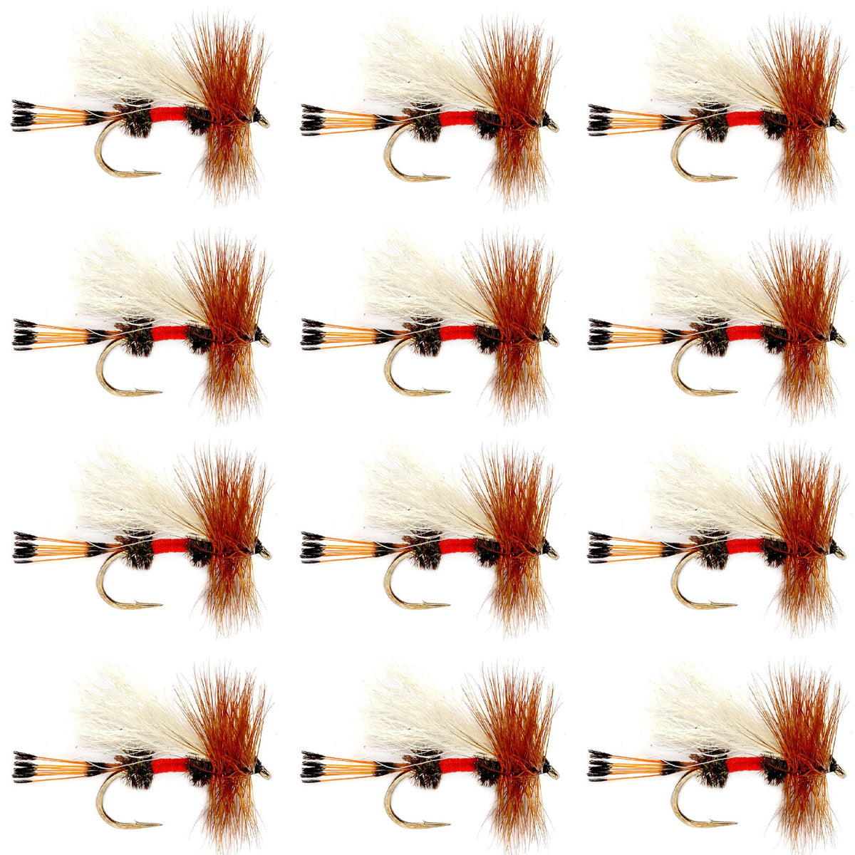 Royal Trude Classic Trout Dry Fly set of 12, size 16, with realistic wings and hooks for fly fishing trout.