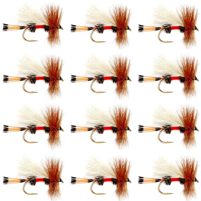 Set of 12 Royal Trude Classic Trout Dry Flies with size 14 hooks, designed for fly fishing by The Fly Fishing Place.