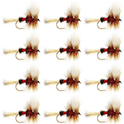 Set of 12 Royal Wulff Classic Hair Wing Dry Flies for trout fishing, size 16, by The Fly Fishing Place.