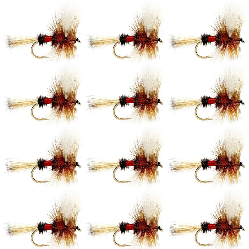 Set of 12 Royal Wulff Classic Hair Wing Dry Flies for trout fishing, size 16, by The Fly Fishing Place.
