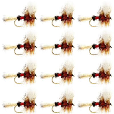 Set of 12 Royal Wulff Classic Trout Dry Flies, size 12, for fly fishing, by The Fly Fishing Place.