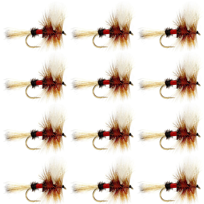 Set of 12 Royal Wulff Classic Trout Dry Flies, size 12, for fly fishing, by The Fly Fishing Place.