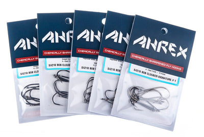 Ahrex SA210 Bob Clouser Signature S/E hooks for fly fishing, featuring sharp points and strong wire for durable fishing tackle.