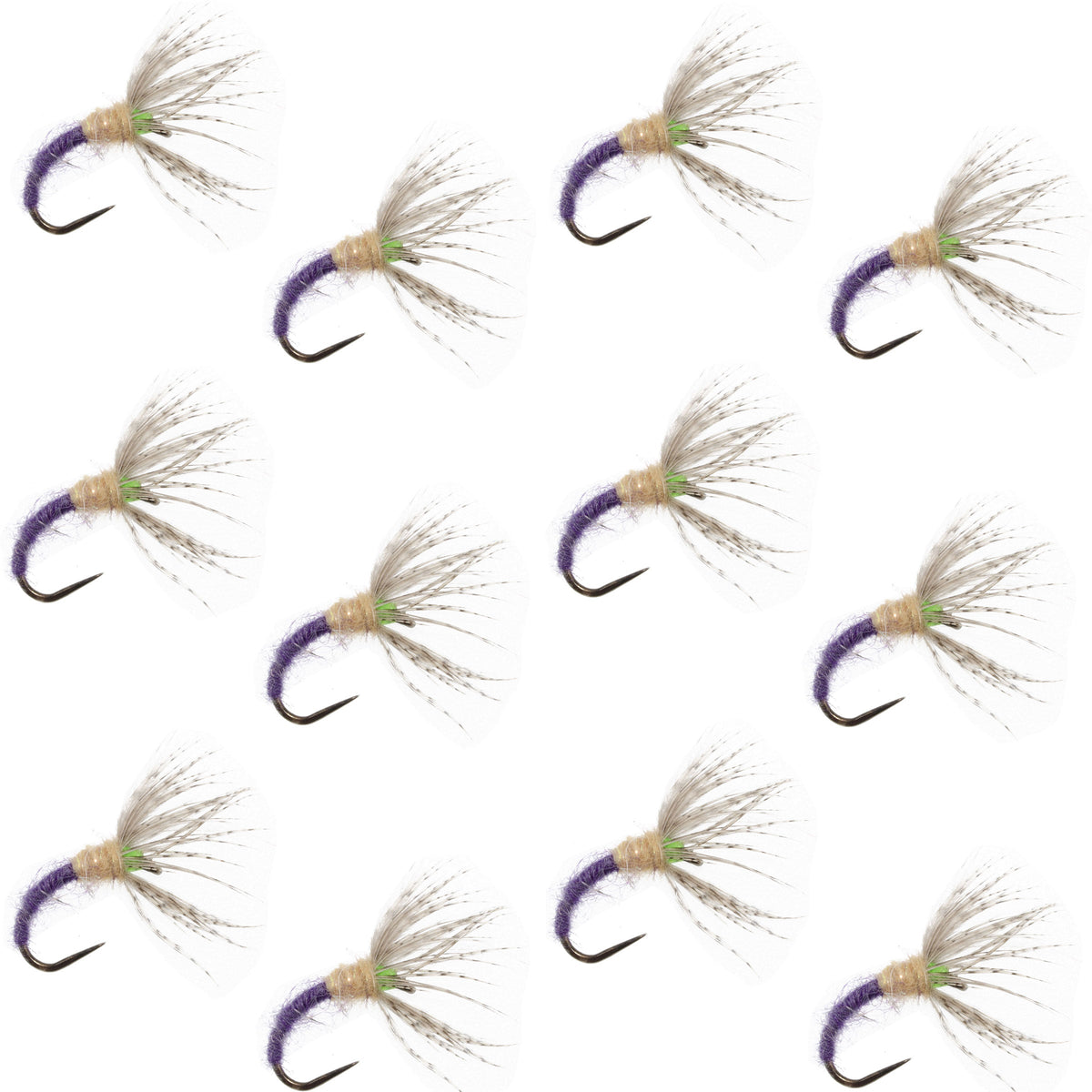 Grave Digger Sakasa Kebari Tenkara fly set with 12 purple nymph flies, size 12, for fly fishing, by The Fly Fishing Place.