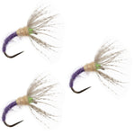 Three Grave Digger Sakasa Kebari Tenkara flies with purple nymph finish, size 14, designed for fly fishing from The Fly Fishing Place.