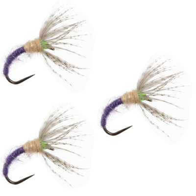 Three Grave Digger Sakasa Kebari Tenkara flies with purple nymph finish, size 14, designed for fly fishing from The Fly Fishing Place.