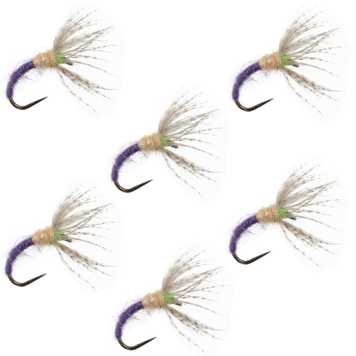 Six Grave Digger Sakasa Kebari Tenkara fishing flies in size 10 with purple nymph pattern, designed for fly fishing by The Fly Fishing Place.