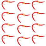 Set of 12 San Juan Worm Orange Bead Power Worm Red V-Rib trout wet flies with hooks, size 12 for fly fishing.