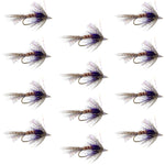 Set of 12 purple Shakey Bealy fall soft hackle wet flies for trout fishing, hook size 10, by The Fly Fishing Place.