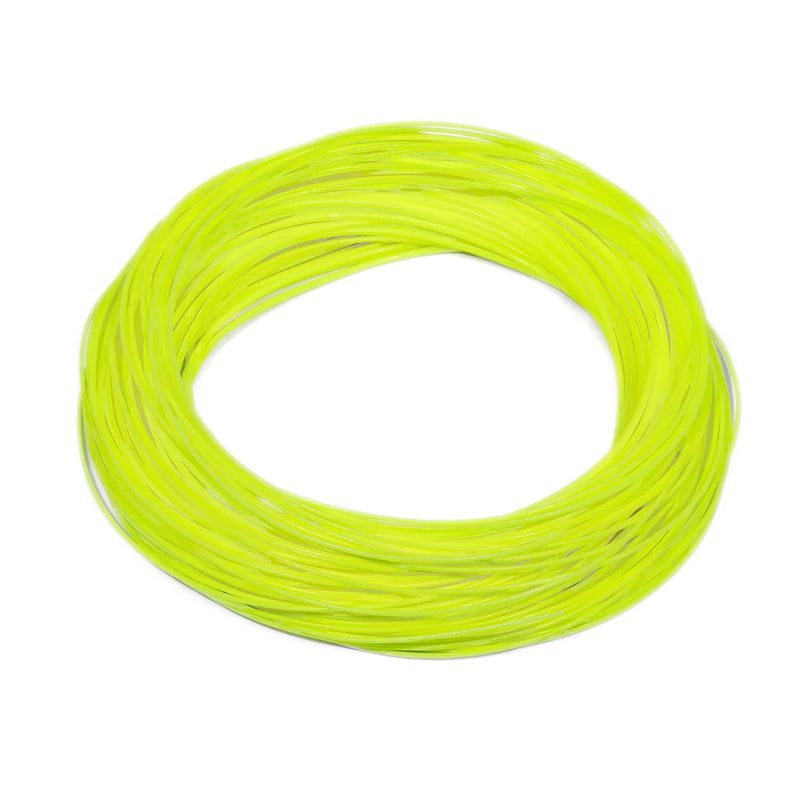 Chartreuse Silvertip Double Taper Fly Line by Jackson Hole Fly Company, showing detailed close-up of the fly line's taper and branding.