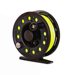 Jackson Hole Fly Company Silvertip Discovery 3/4 fly reel, pre-spooled beginner reel with silver-tone metal construction and ergonomic handle.