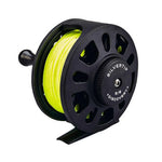 Jackson Hole Fly Company Silvertip Discovery 5/6 fly reel with pre-spooled line, ideal for beginners, shown in a close-up image.