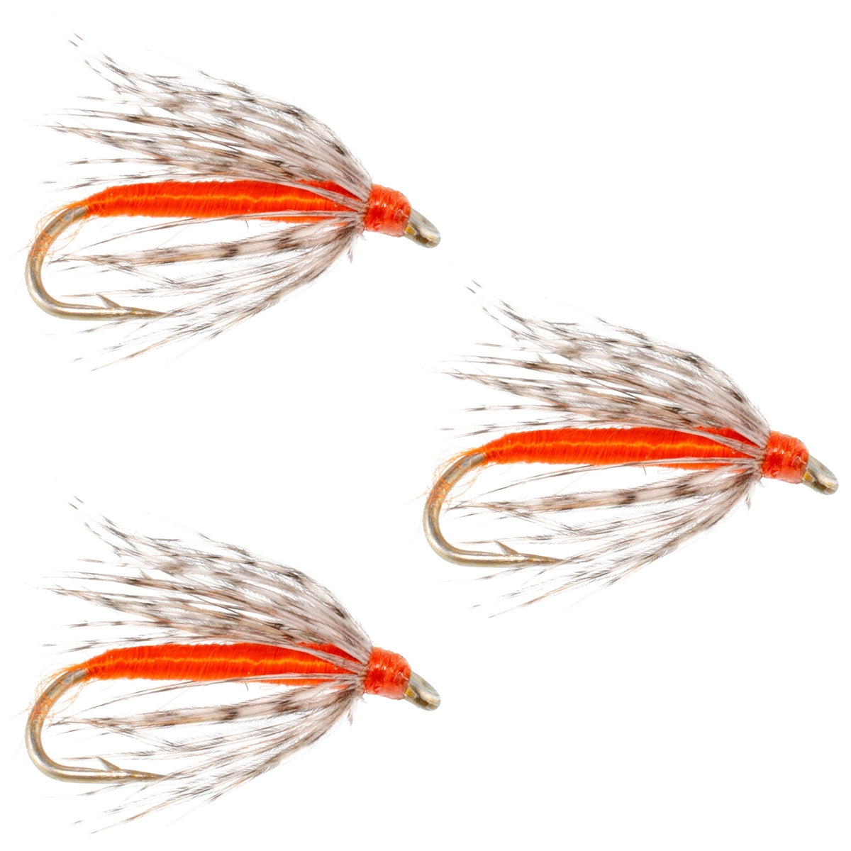 Set of three soft hackle partridge and orange trout wet flies with size 16 hooks for fly fishing, by The Fly Fishing Place.