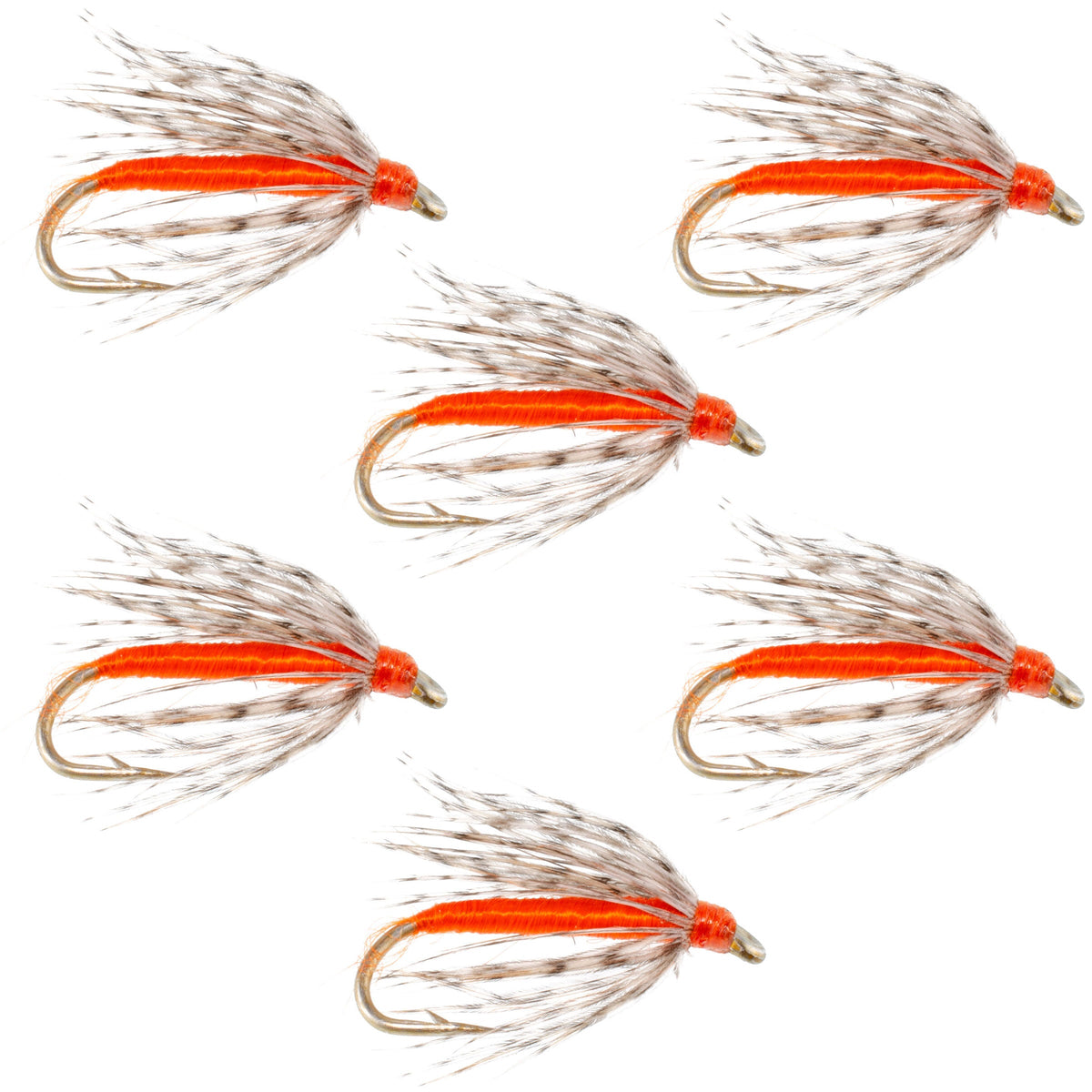 Set of 6 Soft Hackle Partridge and Orange Trout Wet Flies on hooks, size 16, for fly fishing by The Fly Fishing Place
