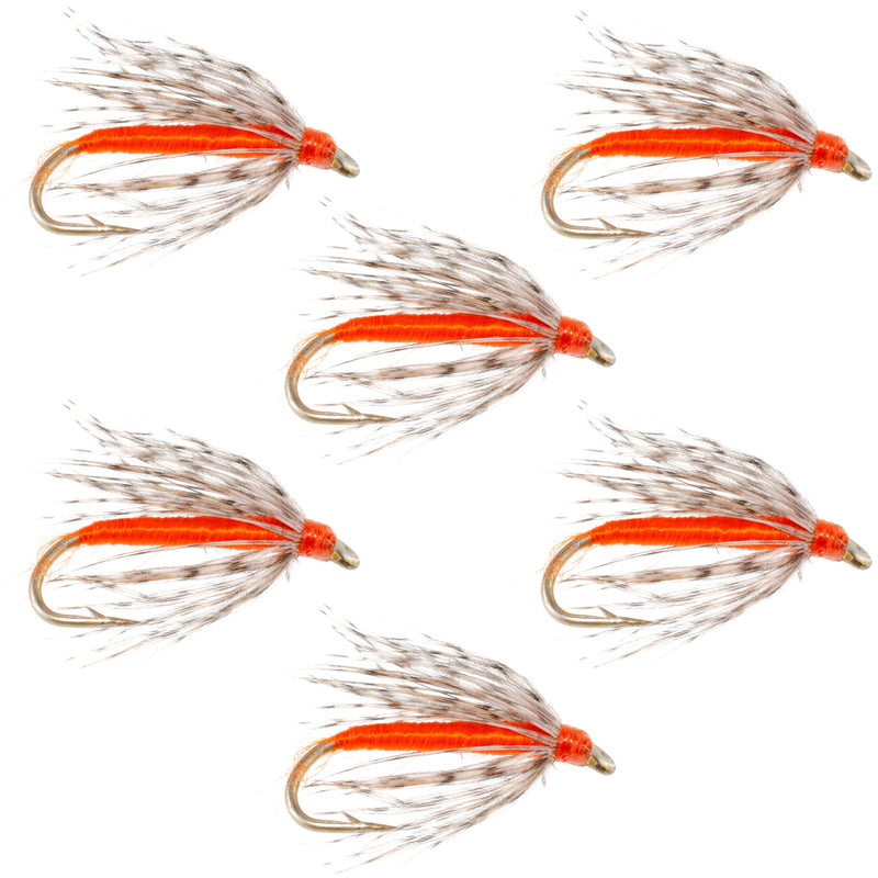 Set of 6 Soft Hackle Partridge and Orange Trout Wet Flies on hooks, size 16, for fly fishing by The Fly Fishing Place