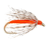 Soft Hackle Partridge and Orange Trout Wet Fly on hook size 16, designed for fly fishing, featuring vibrant orange and partridge feather details.