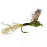 Three Sparkle Dun Baetis Mayfly dry flies for trout fishing with size 20 hooks, designed by The Fly Fishing Place.