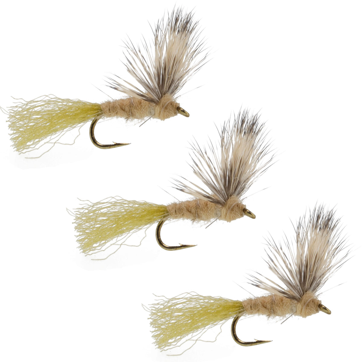 Set of 3 Sparkle Dun Callibaetis dry fly fishing flies for trout, size 16, by The Fly Fishing Place.
