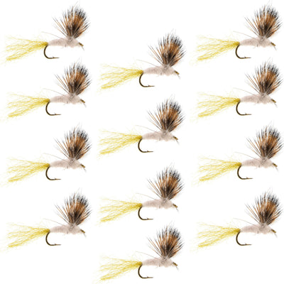 Set of 12 Sparkle Dun PMD Mayfly dry flies for trout fishing, size 18, by The Fly Fishing Place.