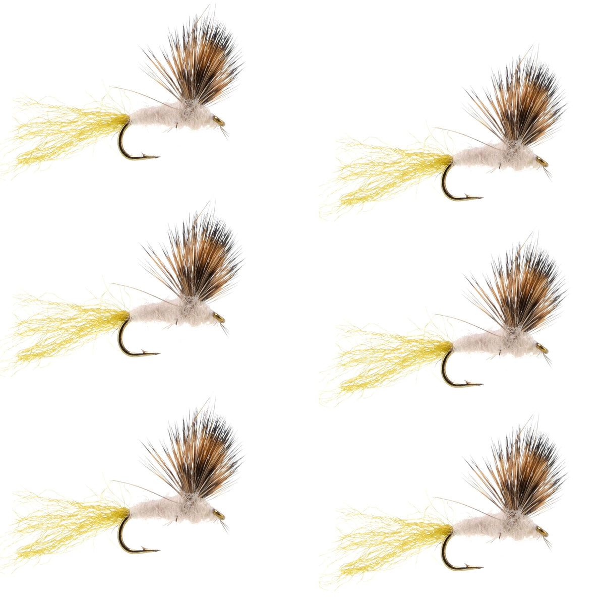 Set of six Sparkle Dun Pale Morning Dun PMD dry flies for trout fishing, size 18, from The Fly Fishing Place.