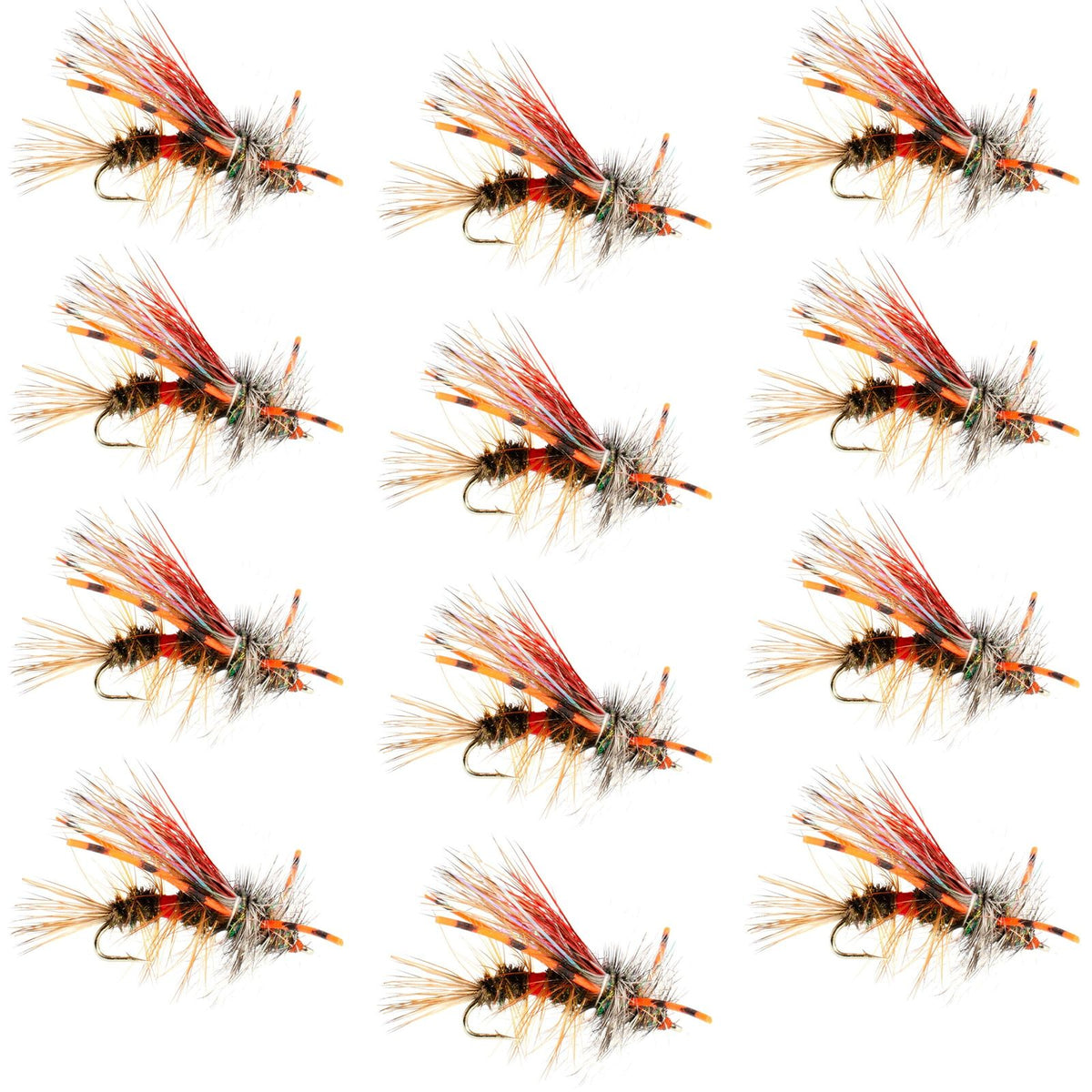 Set of 12 Kaufmann's Royal Crystal Stimulator dry flies in red, size 16, designed for trout fishing, by The Fly Fishing Place